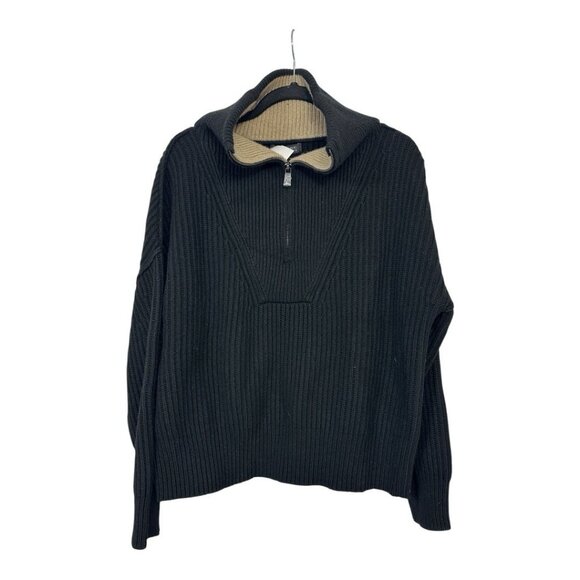 Banana Republic Black Oversized Half Zip Wool Cashmere Blend Sweater Size Large - Picture 2 of 7